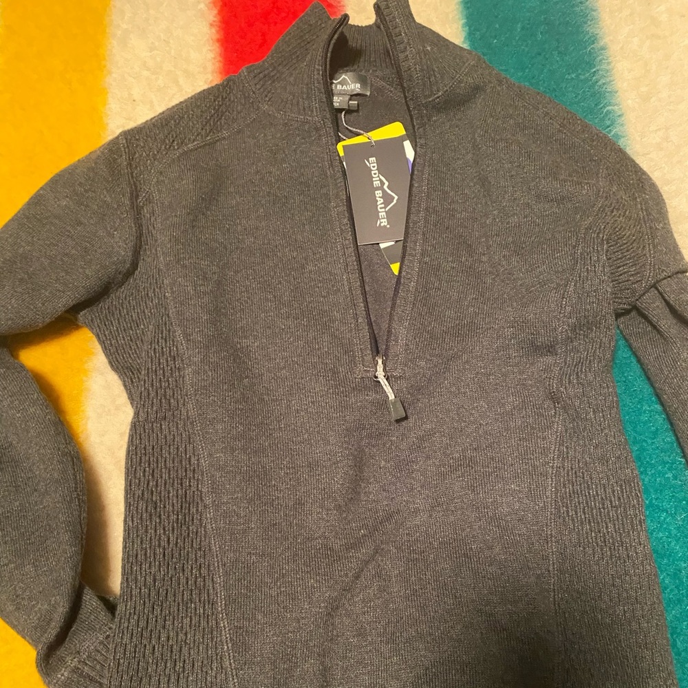 Eddie Bauer half zip gray sweater size small NWT